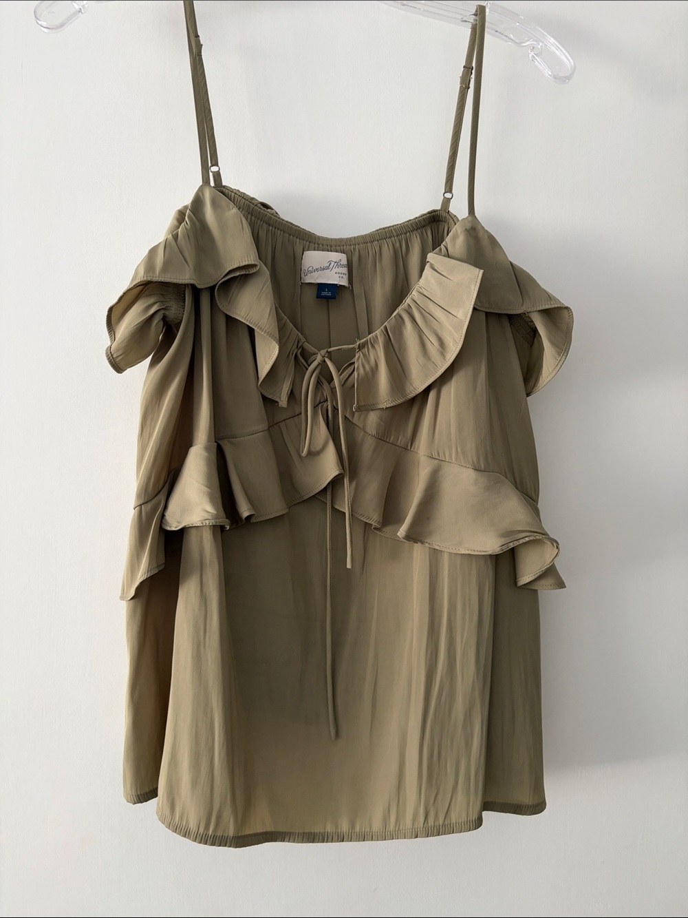 Universal Thread Olive Ruffle Cold-Shoulder Cami